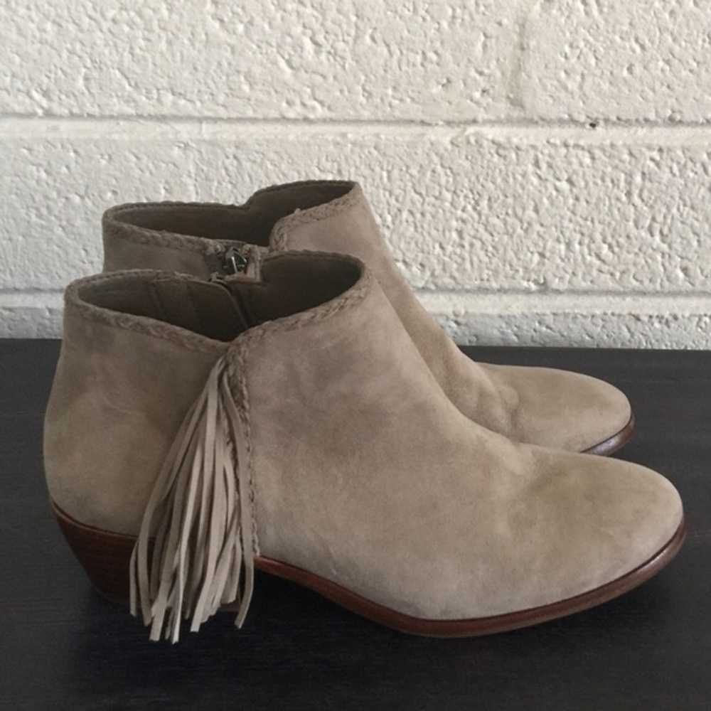 Sam Edelman Paige Suede Fringe Booties Beige